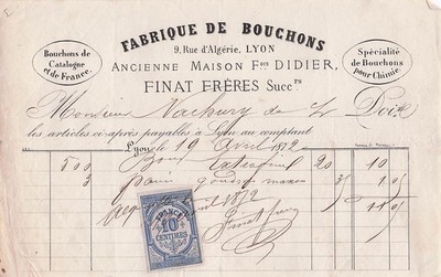 69 LYON couchonnier FINAT FRERES 1872 cork