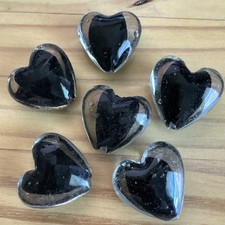 6 Lampwork Glass BLACK HEART 3D Puffy 30mm Heart Beads -DIY JEWELRY MAKING