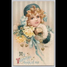 Antique Postcard My Valentine Think of Me Vintage Greetings