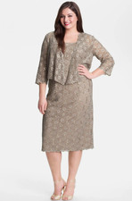 Alex Evenings Taupe Embellished Lace Dress Jacket Set Women s Size 18