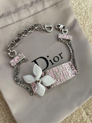 Dior Trotter Bracelet Bangle Trotter D logo Charm Pink Flower