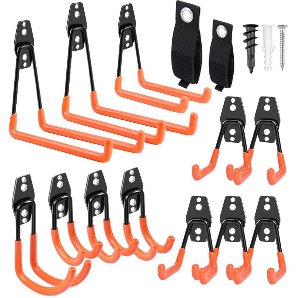 14-Pack Heavy Duty Steel Garage Hooks for Tool & Storage Organization
