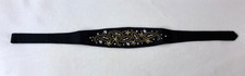 Vintage Beaded Black Floral Belt with Rhinestones and Pearl Accents