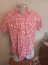 Wrangler Pearl Snap Western Shirt Large Red Plaid Short Sleeve Vintage XL