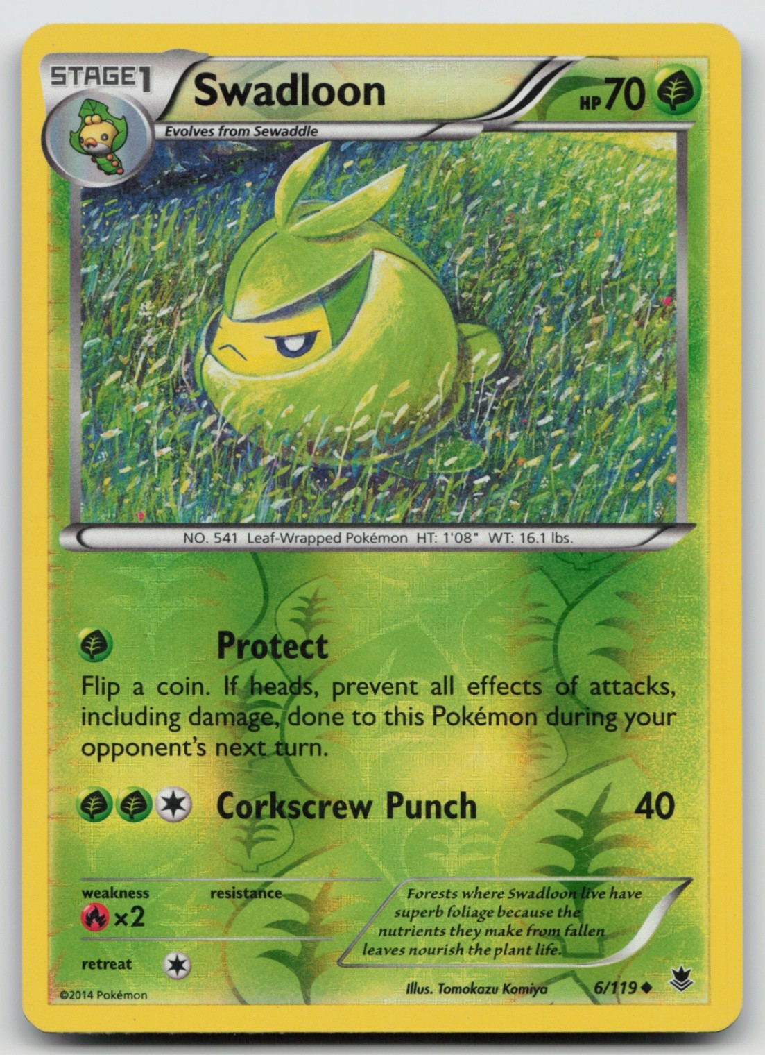 REVERSE HOLO Swadloon 6/119 VLP - Phantom Forces Pokemon Card Tomokazu Komiya