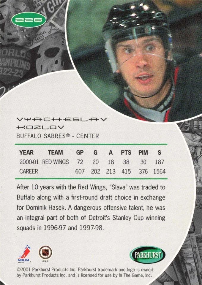VYACHESLAV KOZLOV 2001 Parkhurst #226 Buffalo Sabres Center Hockey Card - Image 2 of 2