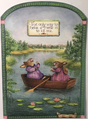 Sunrise- Susan Wheeler- Friendship - Two Bunnies In Row Boat- Vintage 1994