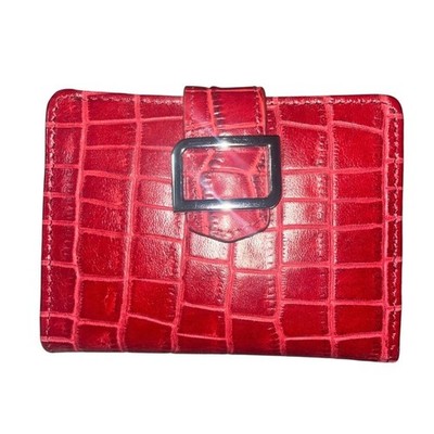 NWOT Identity Stronghold Red Leather Croc-Embossed RFID Trifold Mini Wallet
