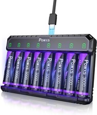 POWXS Rechargeable AA Batteries with USB-C Charger, 8-Pack 3000mWh Lithium AA Ba