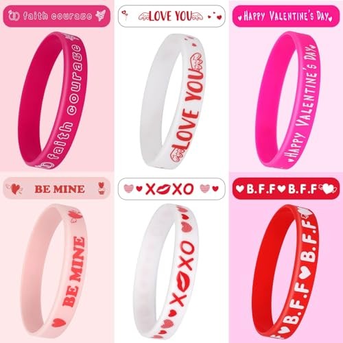 42pcs Valentine's Day Party Favors Silicone Bracelets Pink Red Love Heart - Bild 4 von 8