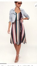 NWT Lulus Erina Mauve Multi Stripe Belted Midi Slip Dress Size Small