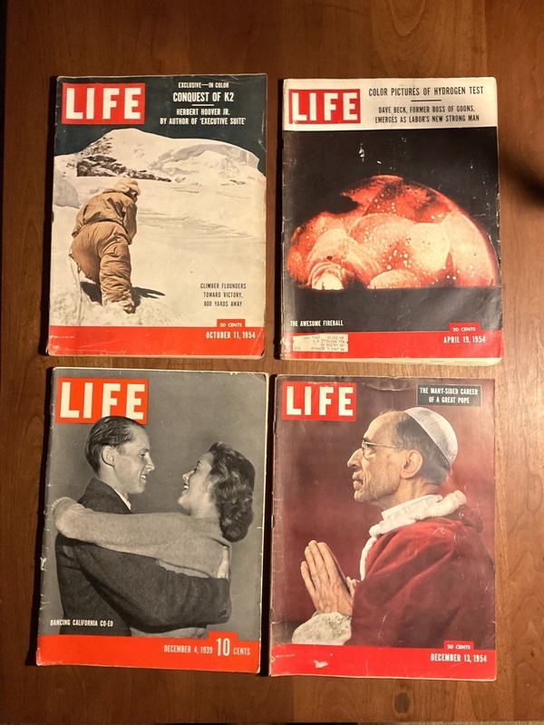 VINTAGE LIFE MAGAZINES- Lot Of 4 - 1939 WWII, HYDROGEN BOMB, POPE PIUS XII