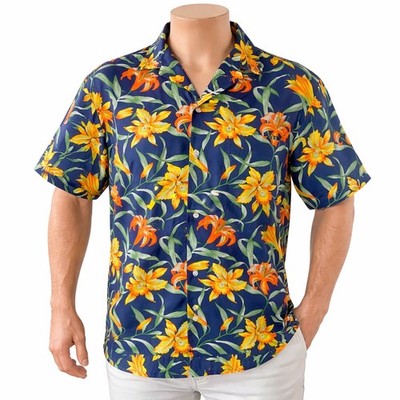 Royal Creations Hawaiian Aloha Shirt Large Orange Yellow Tropical Flowers Vines