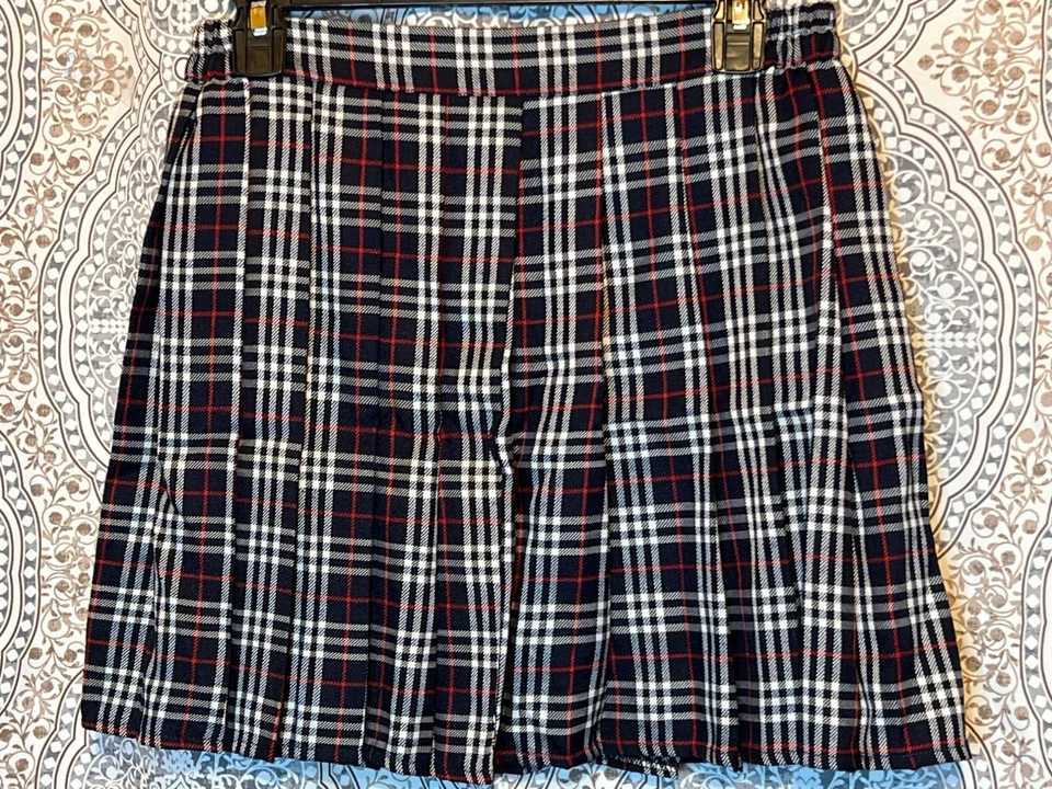 School Girl Geek Costume Set With White Button-Up Shirt Plaid Skirt Red Plaid Bo - Image 4 of 4
