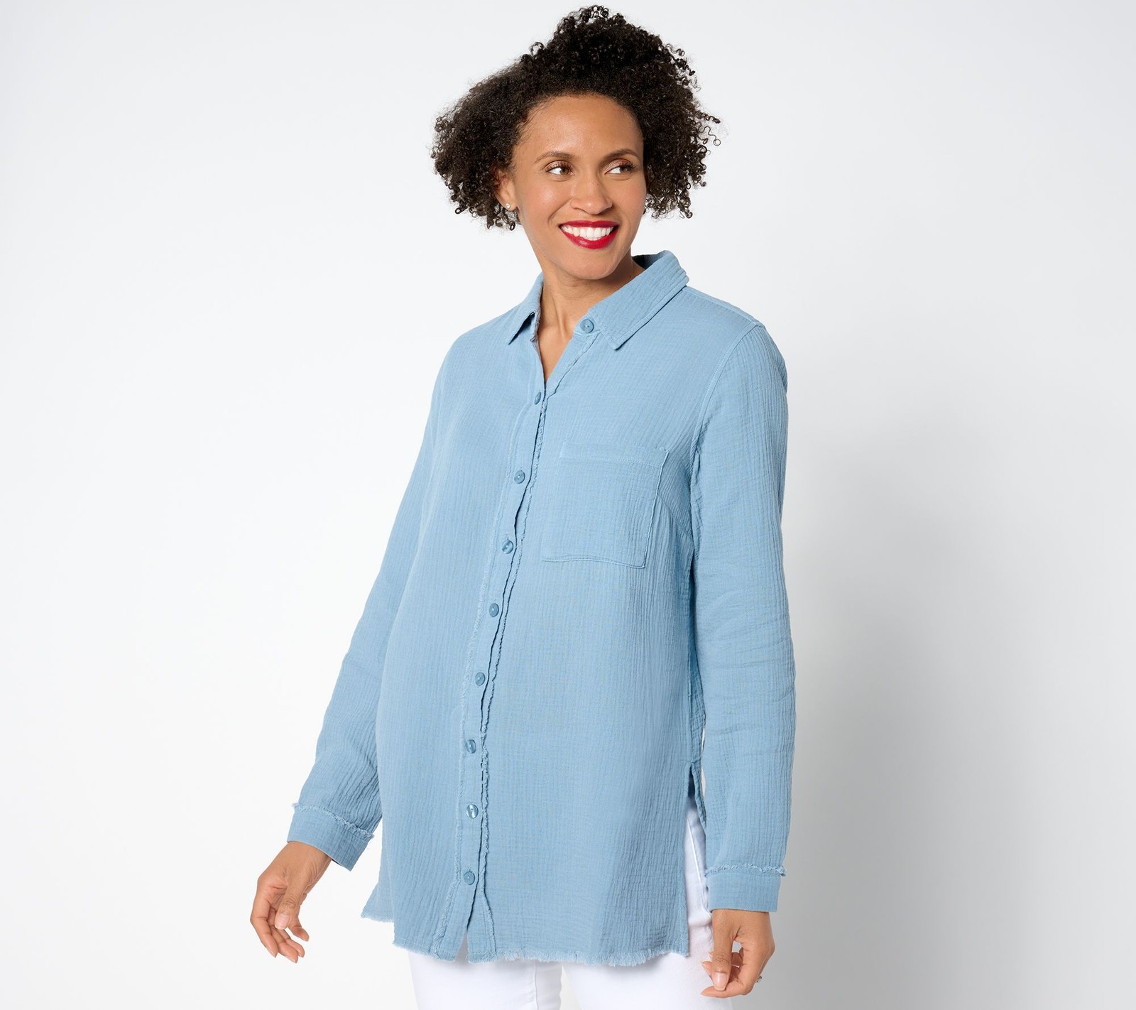 Belle by Kim Gravel Women's Top Plus Sz 2X Gotta Have It Cotton Blue A647802