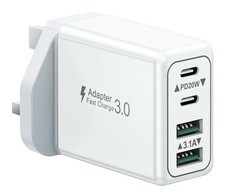 USB C Plug, 40W 4-Port Fast Charger Plug UK Dual Port PD Power Adapter +QC Multi