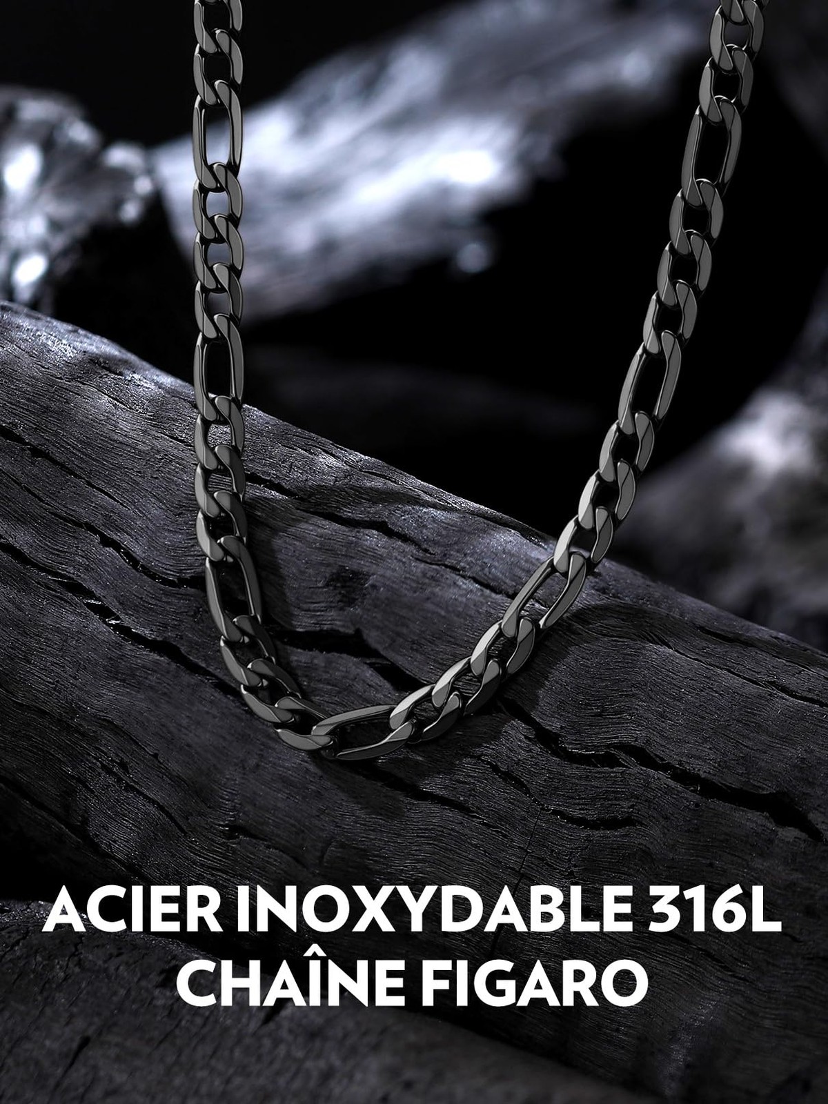 Chaîne acier noir homme de qualité supérieure - Collier maille Figaro dense - 4