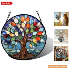 Colorful Tree of Life Stained Glass Window Hanging for Indoor Decor