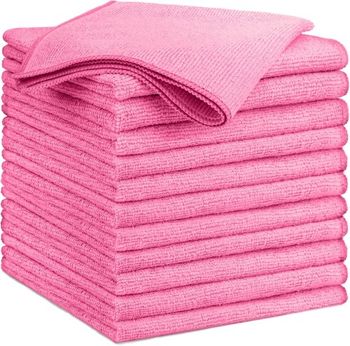 GLIMGLINT Pink Microfiber Cleaning Cloth, 12 Pack 14