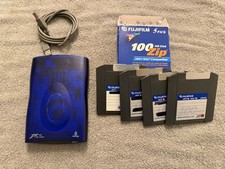 Iomega Zip 100 Z100USBS USB Powered Ext Drive 100MB Blue w/Cable 4 Disks TESTED