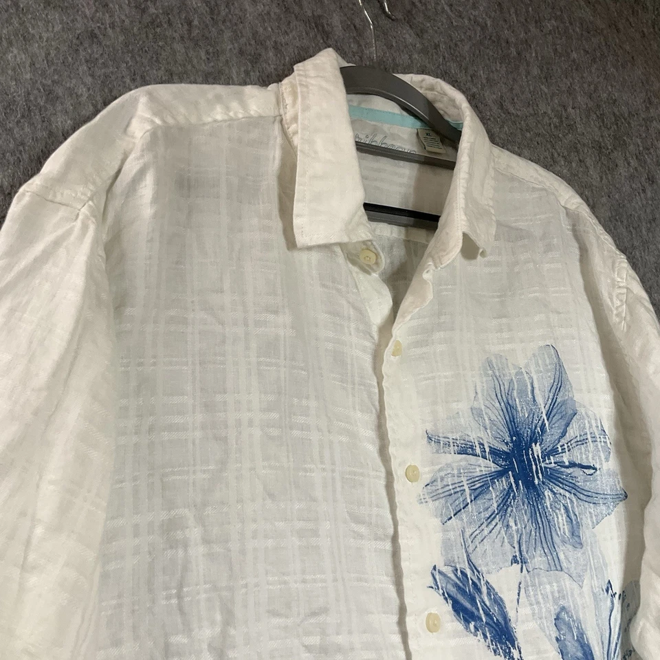 Camisa Caribeña Para Hombre Extra Grande Blanca Tropical Mezcla de Lino Manga Larga Crucero Foto 2 de 4