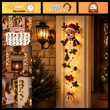 Glowing Christmas Door Hanger with Warm Lights - Festive Reindeer Decor