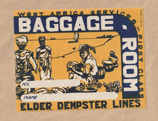 ELDER DEMPSTER LINES. LUGGAGE LABEL. ORIGINAL circa 1950s. 6.5 x 5 inches.