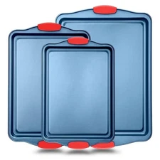 NutriChef 3 Pcs. Kitchen Oven Baking Pans - Deluxe Nonstick Blue Coating Inside