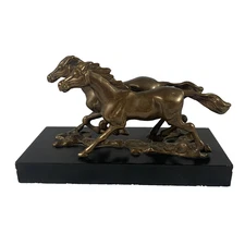 SPI Bronze Tone Running Horses Sculpture Figurine On Black Base Home Decor