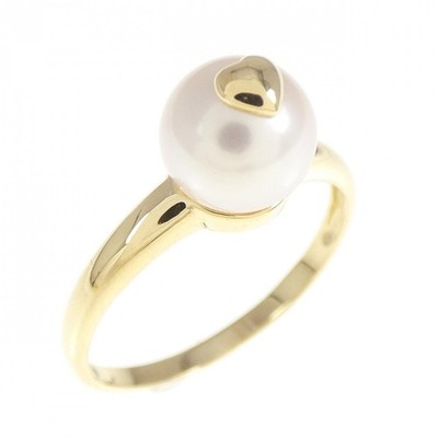 Authentic 18K Yellow Gold Heart Akoya Pearl Ring 0.3'' #260-007-552-9444