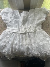 Girls White Floral Lace Fit  Flare Bow Dress Short Flutter Sleeve Lined Zip