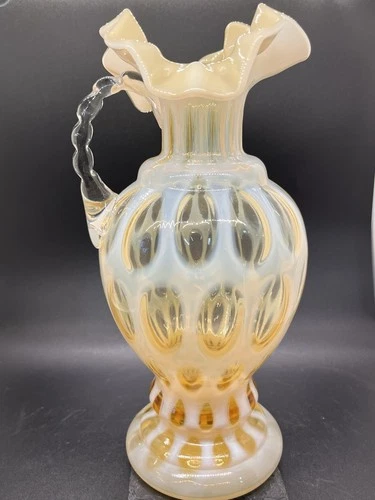 Rare Fenton Opalescent Honeysuckle Coin Dot Ruffle Vase / Pitcher ** Read**