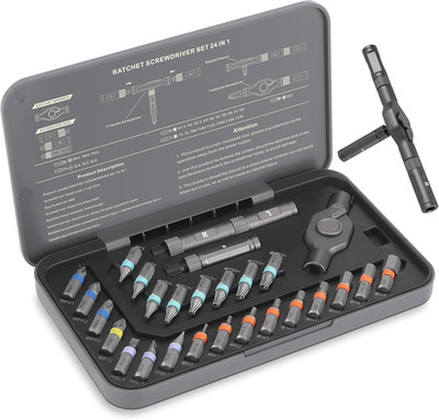 24 in 1 Magnetic Ratchet Screwdriver Set with Precision Bits   Ideal for Home Re