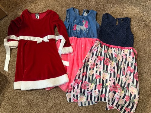 Pink & Violet Girls Lot Of 3 Dresses Size 8, 7/8, 7 Used Xmas