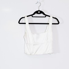 Wilfred Aritzia Shine Satin Square Neck Sleeveless Tank Top Bustier Ivory White