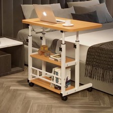 Medical Overbed Bedside Table W/ Two Shelves Wheels Hospital Home Use