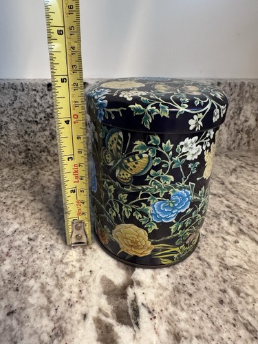 Ancien bidon thé Daher étain métal floral papillon Angleterre 4,5x3,5" (N6) - Photo 11/11