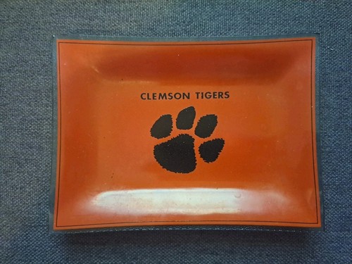 Vintage Clemson University Glass Trinket Dish Ashtray Orange Tiger Paw