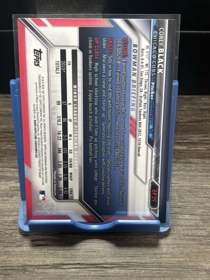 2016 Bowman - Prospects Corey Black #BP39 Silver (RC) - Image 2 of 2