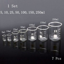 1 Set 7pcs 5/10/25/50/100/150/250ml Glass Beaker Chemistry Laboratory