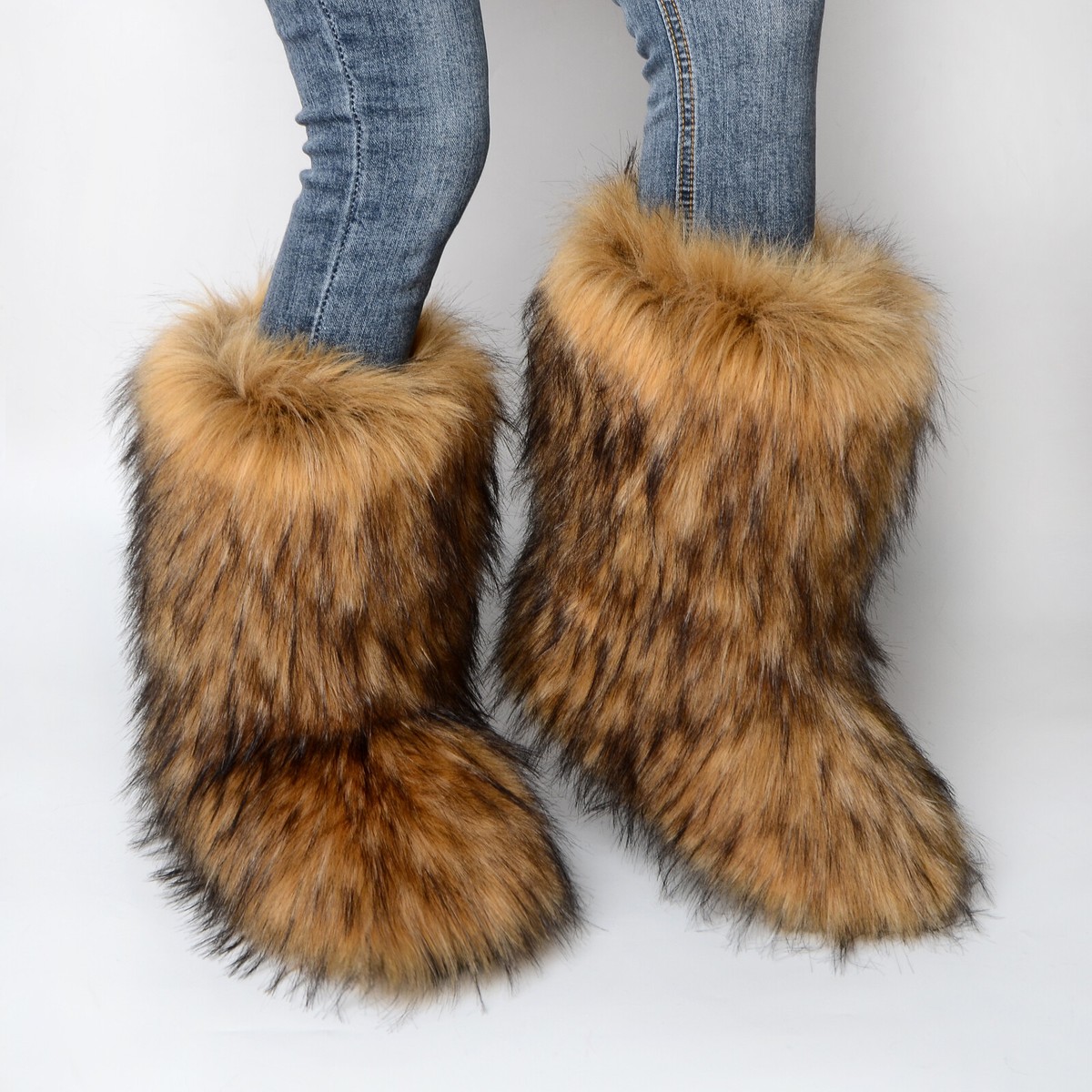 Yello SNOWY FAUX FUR BOOTS ファーブーツ Women Faux Fur Boots Ladies Fuzzy Fluffy Furry Round Toe