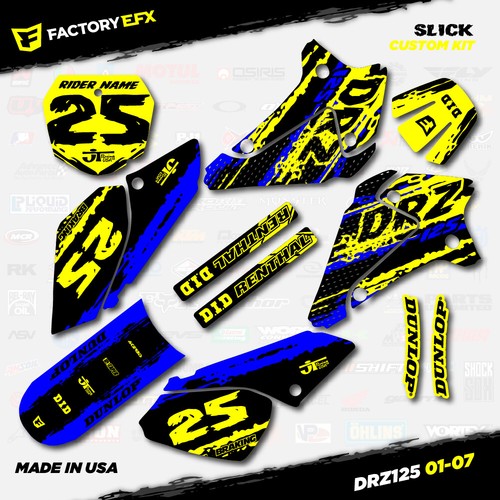 Yellow Black & Blue Slick Racing Graphics Kit fits Suzuki DRZ125 01-07 DRZ 125 - Picture 5 of 5