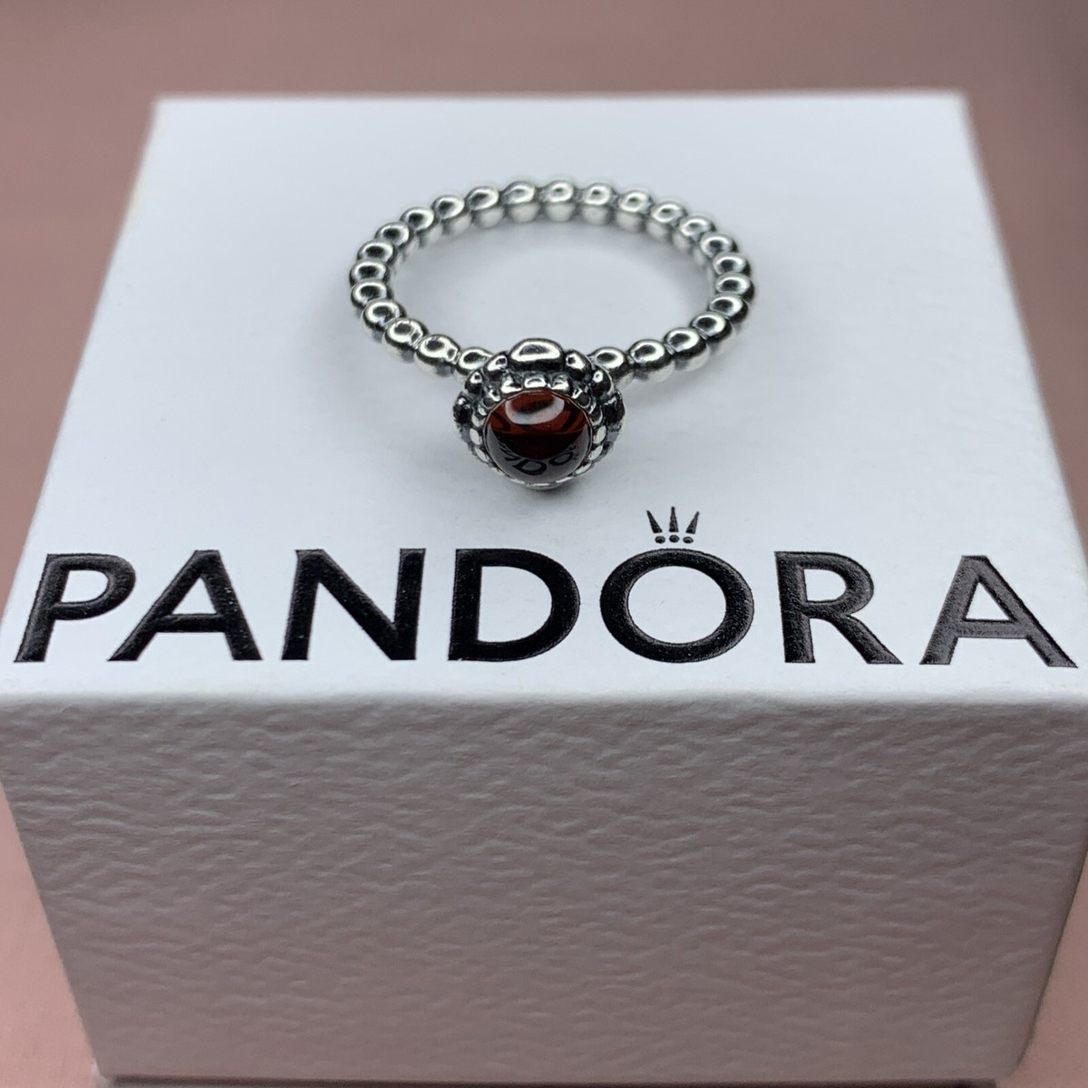 PANDORA January Garnet Birthstone Ring Size 52 UK