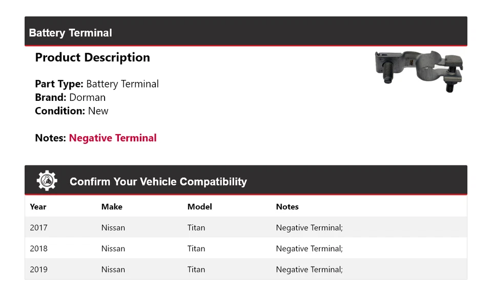 For 2017-2019 Nissan Titan Dorman Battery Terminal 2018 - Image 2 of 4