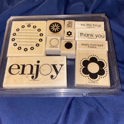 Stampin Up! Enjoy Every Moment Set of 11 Wood Stamps Thank You Flowers ...