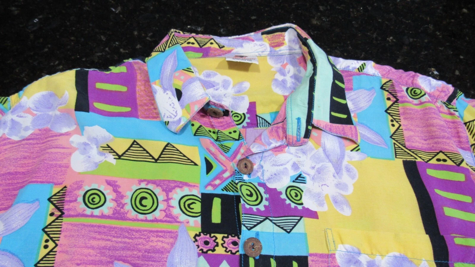 Pineapple Moon Medium Button Up Bright Hawaiian Tribal Colorful shirt