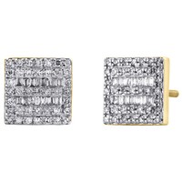 10K Gelbgold Rund & Baguette Diamant Quadrat Rahmen Ohrringe 8Mm Nieten 1/3 Ct