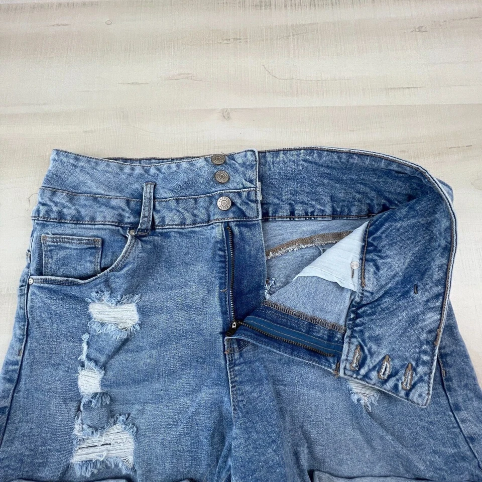 Refuge Womens Shorts 11 Juniors Push Up High Waist Distressed Denim Rolled Cuffs - Image 3 of 4