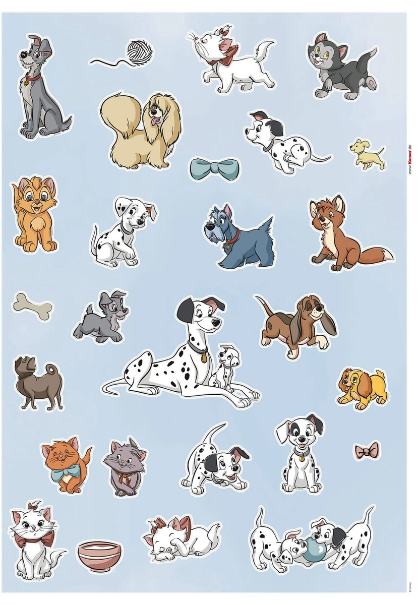 Juego de calcomanías de vinilo de personajes de perros gatos de 50x70 cm de animales Disney para niños