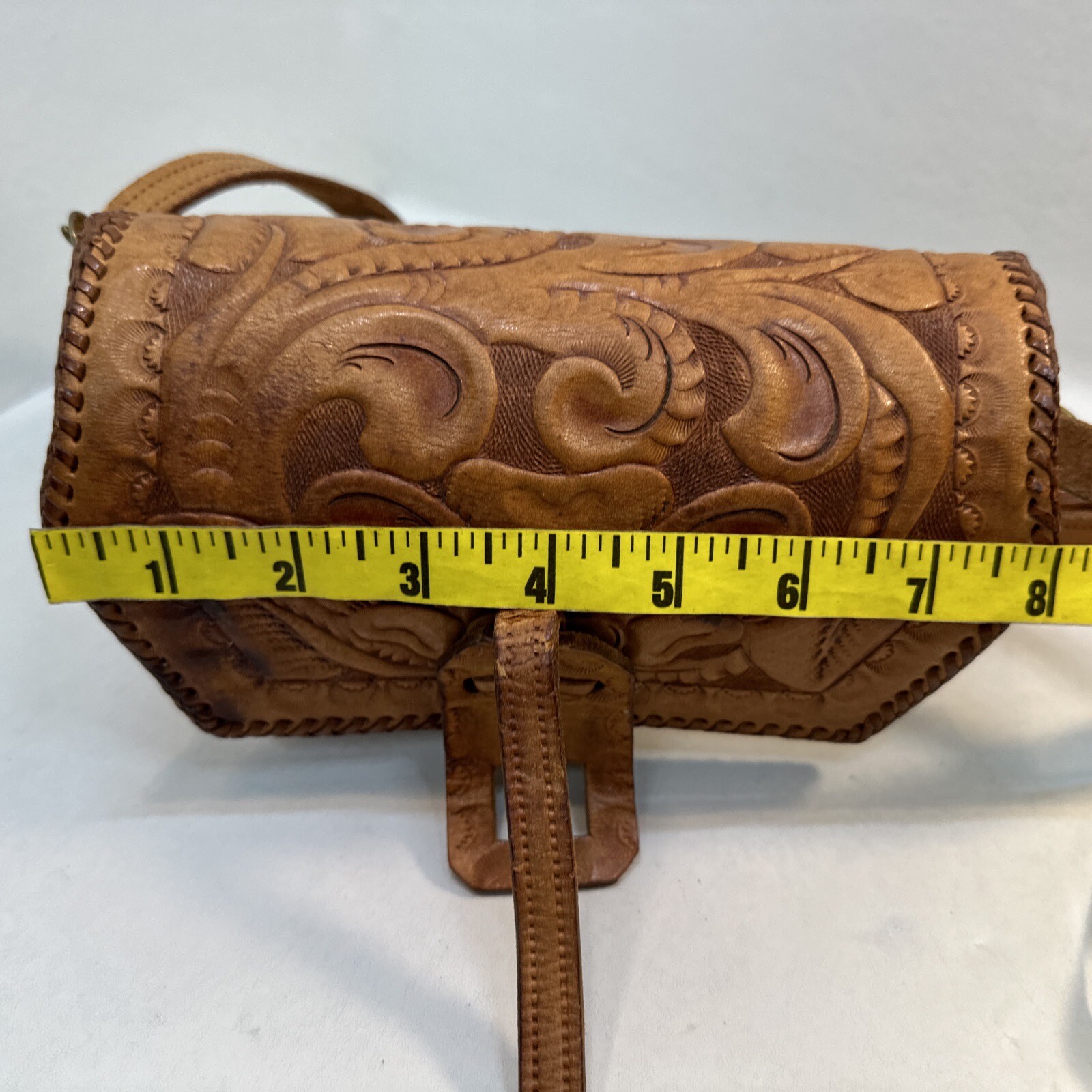 Vintage Western Hand Tooled Brown Leather Shoulde… - image 9